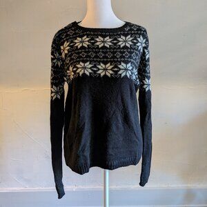 forever 21 black fair isle snowflake christmas sweater (medium)